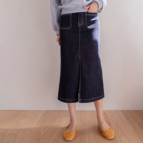 【耳炎心配なし】セントノンフェード フロントスリット デニムスカート [size:S,M,L,XL]