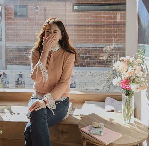 [アタムアリーバード10％セール] <FONT color=#5a3954>MADE LIN</font>ディタイパールとニット<FONT color=#d8a4a4>[size:F(55～66)]</font>