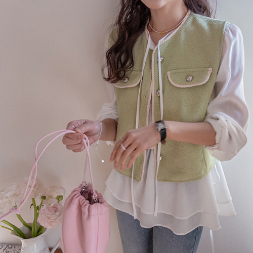 ティルエン断定しながら愛らしい配色ベスト [size:F(55～66)]