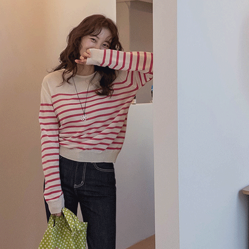 【スーピーマ素材】【ネックライン ラッパー処理】【LABEL】セイラスーピーマコットンストライプニット【size:F(55～66盤)】