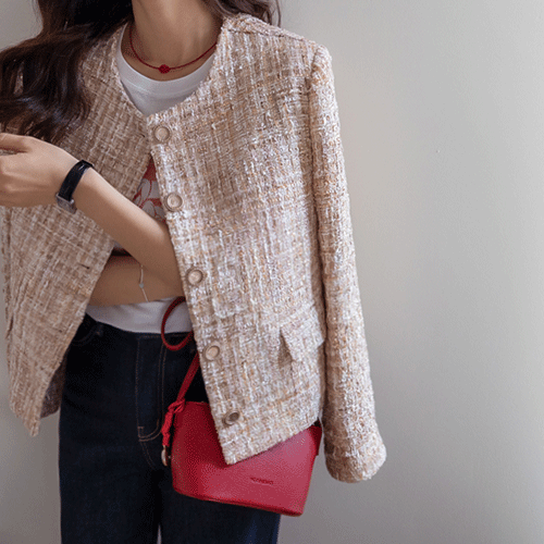 [高級洗練ムード] ルエリースパンコールメタルマルチワンサミックスツイードジャケット [size:F(55～66)]