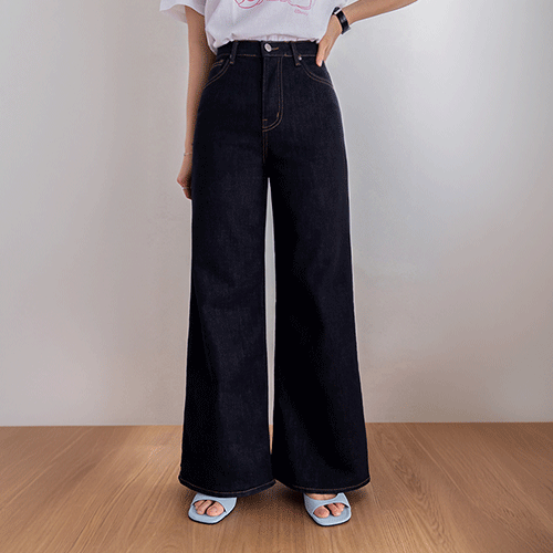 [スパン混방]ジェスティセミワイドブーツカット生地デニムパンツ[size:S,M,L]