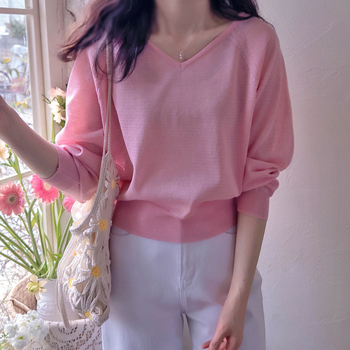 エレナ ブイネック 洗練美 リネン14ゲージ ニット[size:F(55～66)]