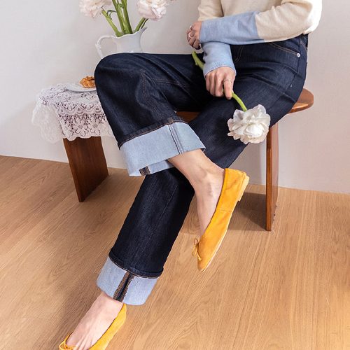 [ノンフェード]ニューイズン生地ロールアップストレートフィットデニムパンツ[size:S,M,L]