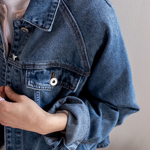 柔らかいボリューム感 リアスレグラン袖 ショルダーダーツ ステッチデニムジャケット [size:F(55～66盤)]