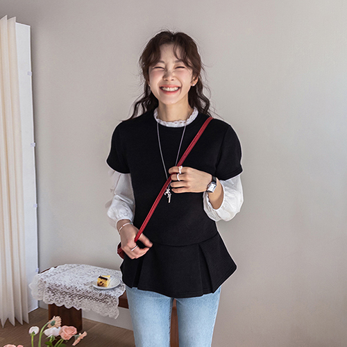 [新賞特価4千ウォン割引] <FONT color=#5a3954>MADE LIN</font>ルヘナダブルタックシャーリングティーシャツ[size:F(55～66)]