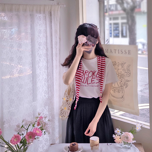 アンブローク英字刺繍 得得伸縮ティー＆ショールセット [size:F(55～66)]