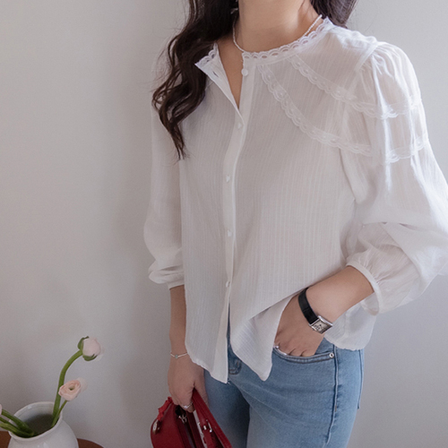 ビエリ 銀銀結感 女性らしいレース ブラウス [size:F(55～66)]