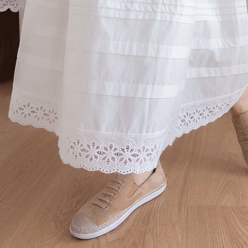 レイラシャーリングディテール裾レース 腰バンディング ロングスカート [size:F(55～66盤)]