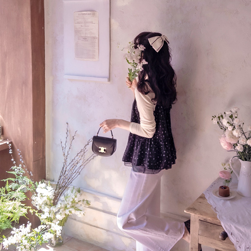 ツェナーズフラワーシースルー配色紐調節白リボンヴィスティエ【size：F（55～66）】 