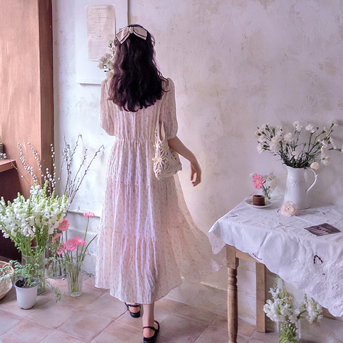 スイング花風サランフィット ウエスト紐 くるみ心配のないワンピース[size:F(55～66)]