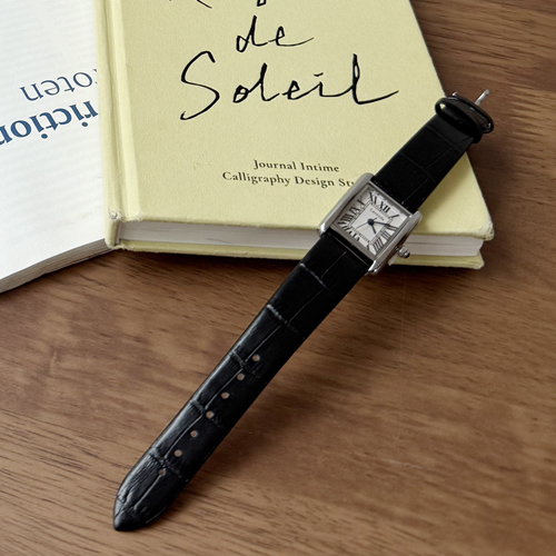 インターステラブラックスクエアカーフスキン時計