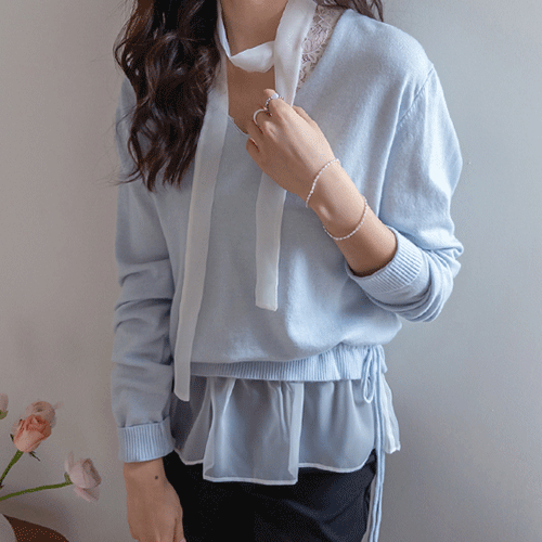 クロイナストラップセット ストリング裾シフォンニット [size:F(55～66)]