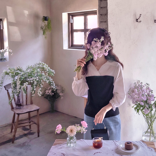 サリバン ラブリーカラー 追得新築 ゴルジ配色 ブラウス[size:F(55～66)]