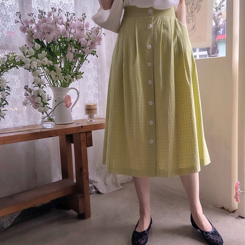 プランティアラブボタン爽やかなチェックバンドスカート[size:F(55～66)]