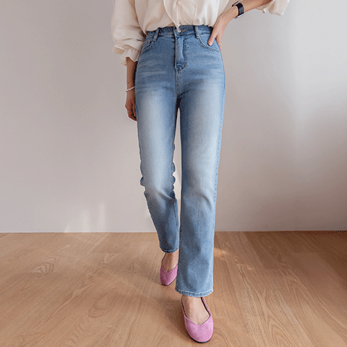 レンディアスリムトレートフィット 腰バンディングデニムパンツ [size:S,M,L,XL]