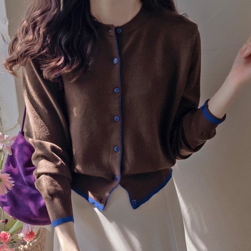 [LABEL] ロイバンド・ポール配色 シックススパン ソフトカーディガン[size:F(55～66)]