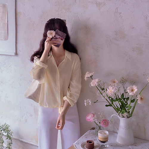 ジェムマラブリーパンチングフラワー刺繍空の下紐シャケットシャツ[size:F(55～66)]