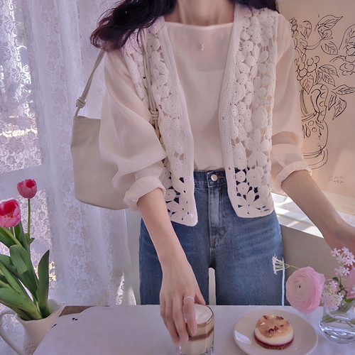 ライフルラブリーパンチングフラワー編みベスト[size:F(55～66)]