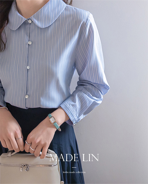 【新賞特価4千ウォン割引】MADE LIN ピリエラウンドカラーストライプブラウス【size:F(55～66)】