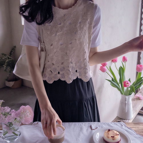 ゼニア花ラブリー ハンドディング テクスチャ ニットベスト【size:F(55～66)】