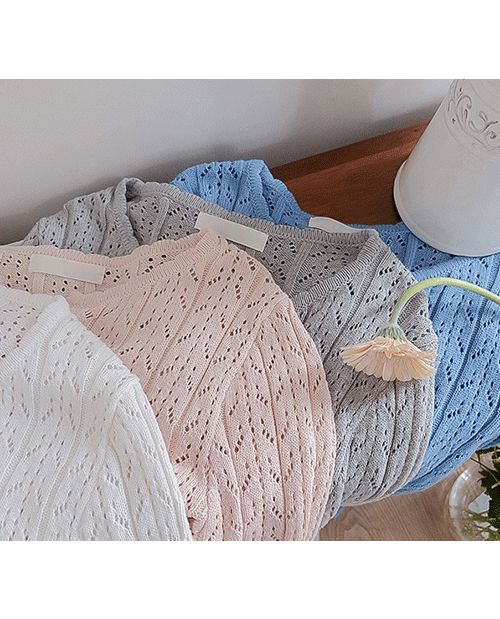 [4color/切節機] ソイレットパンチングテクスチャ波ネック ヨリフィット カーディガン [size:F(55～66)]