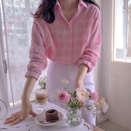 ジェニーリンク 春春チェック デイリー エリー ルーズフィット ブラウス [size:F(55～66)]