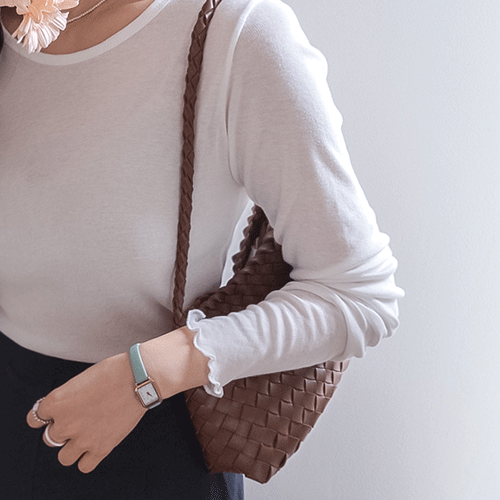 [10COLOR] テニテンセル混紡ウェーブ袖 スリムフィット ティーシャツ [size:F(55～66)]