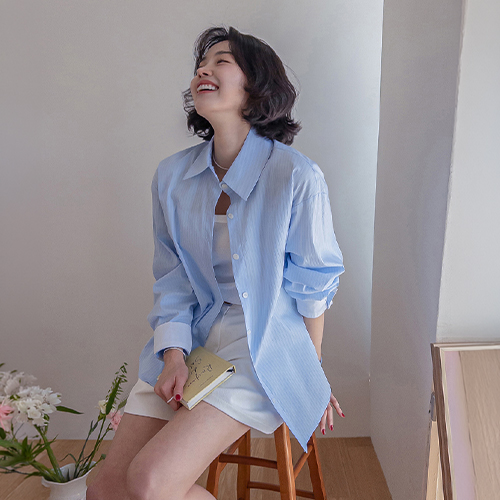 【新賞特価1万ウォン割引】MADE LIN マレットウエスト調節ベルトストライプシャツ【size:F(55~66)】