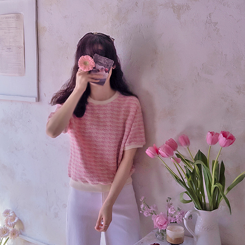 [新賞特価7千ウォン割引] <FONT color=#5a3954>MADE LIN</font>ロッセルフレキシブルツイードライク半そでティー[size:F(55～66)]