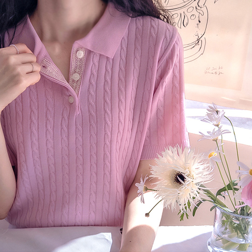 アンハイツレース配色花刺繍テープ クルーラーニット【size:F(55~66)】ポンドニット