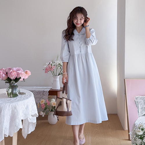 [新賞特価1万ウォン割引] <FONT color=#5a3954>MADE LIN</font>ライラン レースカラー バックストラップ ワンピース[size:F(55～66)]