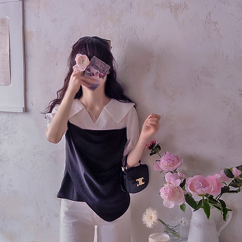 アンハウ ラブリーウェーブ くるみ心配なく配色 ブラウス[size:M(55)L(66～77)]