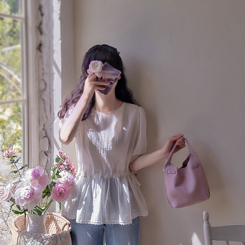 アランドラブリーミニ花レースウエストストラップ調節ブラウス [size:F(55～66)]