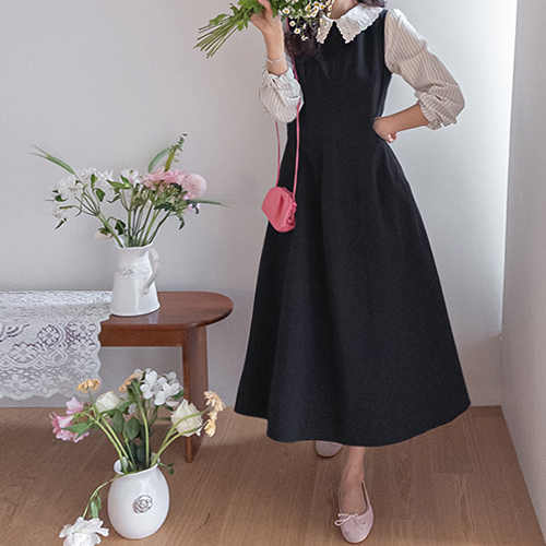 【ピット保障】フレンチムードデイリー袖なしフレア ロングワンピース [size:F(55～66)]