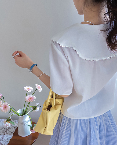 [LABEL] ジェマラブリー波カラーダブルボタン ブラウス[size:F(55～66)]