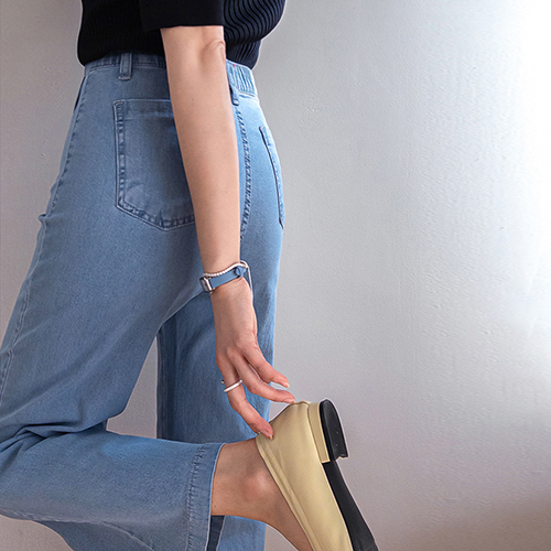 [夏までずっと-]ヘイドン薄くて軽いクロップドセミワイドデニムパンツ[size:S,M,L]