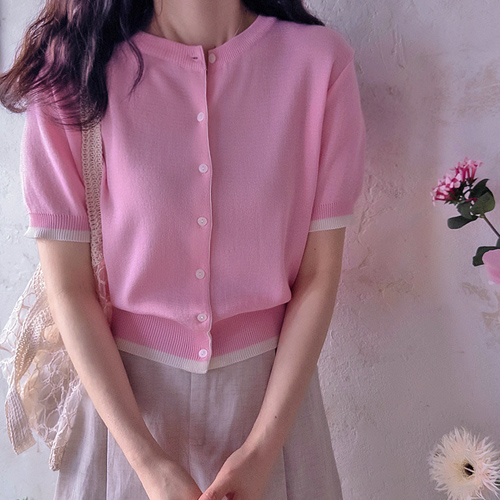 [LABEL]ニュークリッツェル配色ポイント スリムなエリフィット クーリングカーディガン [size:F(55～66)]