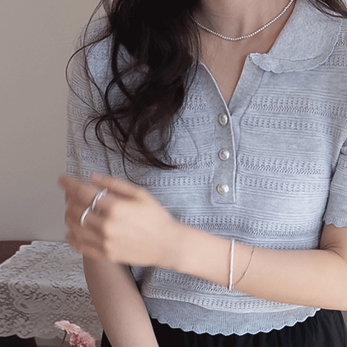 セリエ真珠ボタン先端物結色ラブリー半袖ニット [size:F(55～66)]