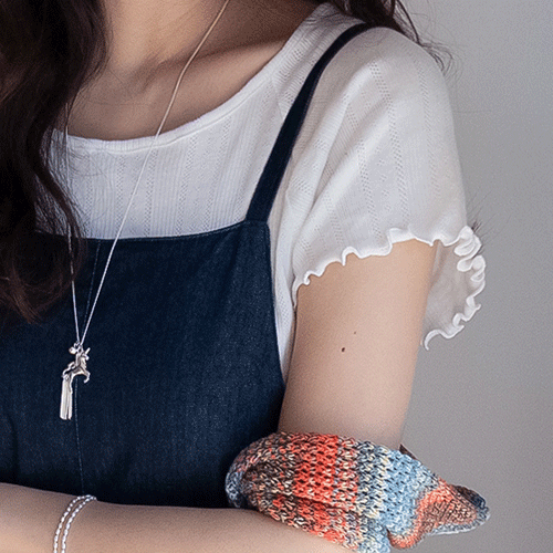 ローネラグランキャップ袖波ラインスリムシルエットニットTシャツ [size:F(55～66)]