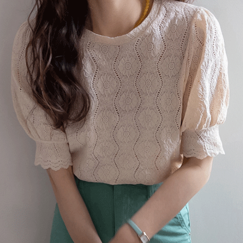 スティーナ ぴったりなパフ袖 レース ブラチシャツ [size:F(55～66)]