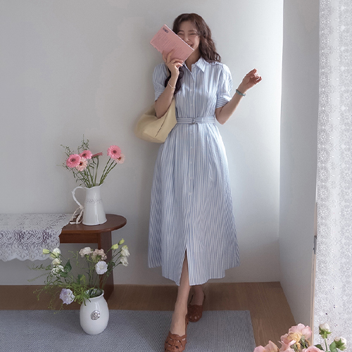 アエロザンジャンストライプシャツカラーワンピース [size:F(55～66)]