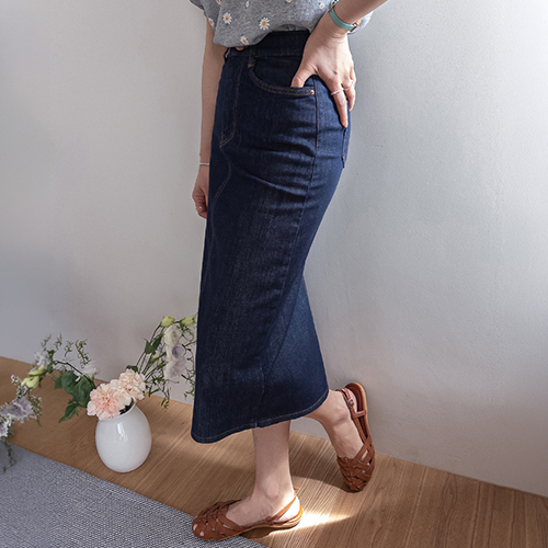 【耳炎心配なし】フレッドデイリースッキリフィット ノンフェード生地 デニムスカート [size:S,M,L,XL]