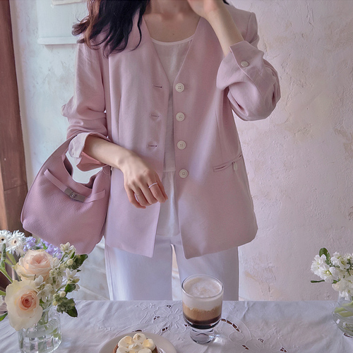 【新賞特価15%割引】 <FONT color=#5a3954>MADE LIN</font>スーペリア 高級米 リネン ソフィスティケイト ジャケット【size:F(55～66),L(77)】