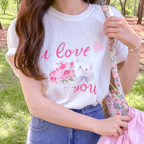 ラブユーキャット プリンティングシルケット コットンティーシャツ [size:F(55～66)]
