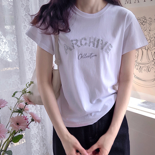 コリッションビーズレタリング刺繍 サマーヨリフィットティー [size:F(55～66)]