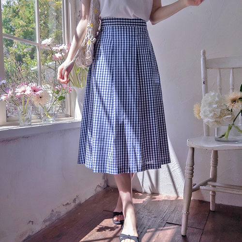 ディフェル サマーチェック ピンタック しわ くるみ心配なくスカート[size:F(55),L(66～77)]