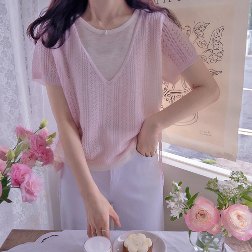 フランジア 横ストリング サマーパンチング レイヤード ニット [size:F(55～66)]