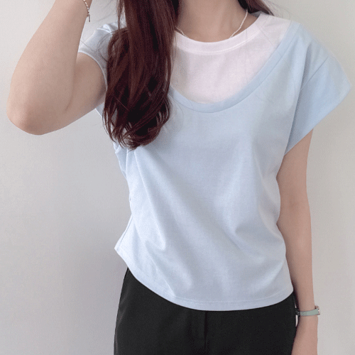 [フェイクレイヤード]ラビエンヌサイドシャーリングディテール半そでTシャツ [size:F(55～66)]