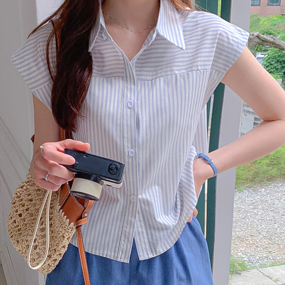 レリンドロップ袖Aライン アンバルストライプシャツ [size:F(55～66)]
